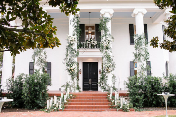 Outside of Woodbine Mansion set up as wedding venue in Austin