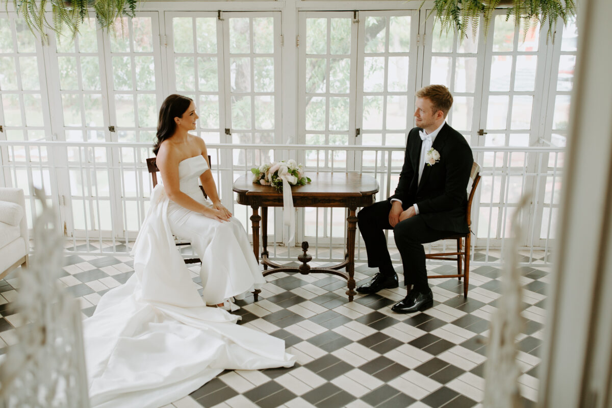 bride and groom at estate mansion style wedding venue woodbine mansion in Austin Texas 